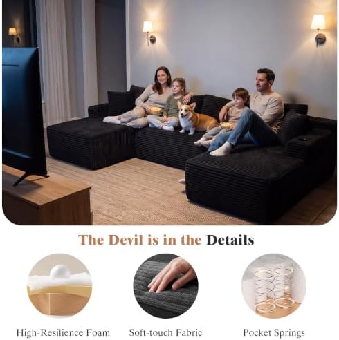 125" Modular Sectional Boneless Sofa Couch, Cloud U Shaped Couch - Image 6