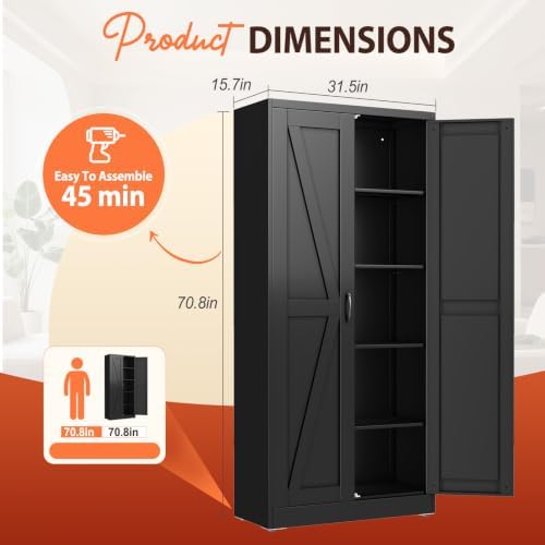 PAOFIN 71" Black Metal Storage Pantry Cabinet - Image 2