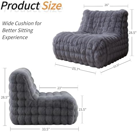 Memory Foam Faux Fur Bean Bag Chair, Light Grey - Image 2