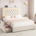 Queen Bed Frame with Storage Drawers and LED Lights, Velvet Upholstered by JOCOEVOL