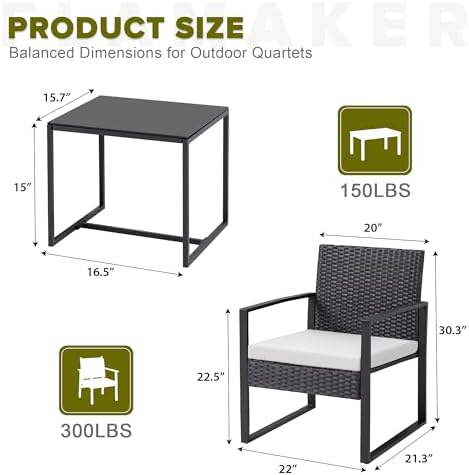 Flamaker 3 Pieces Patio Furniture Set Outdoor Wicker Bistro Chair - Image 4