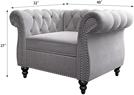Chesterfield Chair, Modern Velvet Tufted Accent Sofa Couch Chair - Image 2