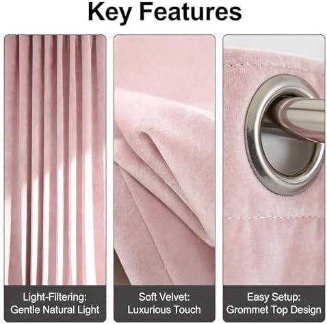 SMILETIME Pink Velvet Curtains 104"x108" Grommet 1 Panel - Image 3
