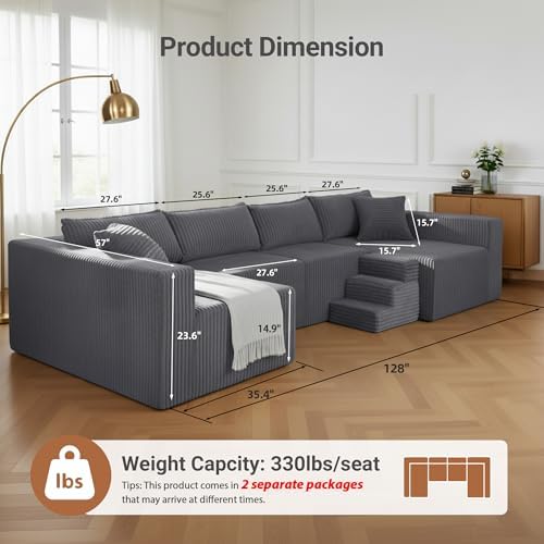 Claiks 128" Modular U Shaped Couch, Deep Seat Sofa - Image 2