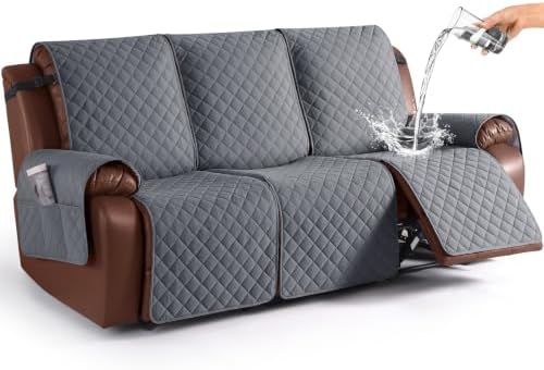 KinCam Waterproof Recliner Sofa Covers Washable, 3 Seater, Dark Gray by KinCam