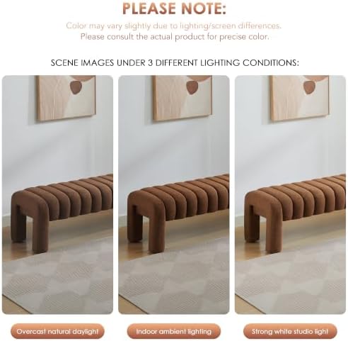 63" Boucle Bed Bench, Upholstered Bench - Image 3