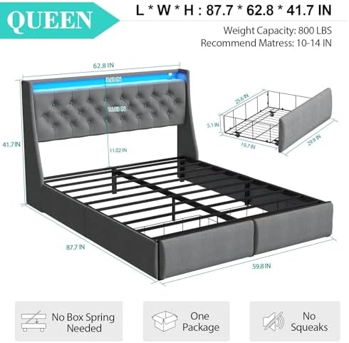 Upholstered Wingback Queen Bed Frame - Image 2