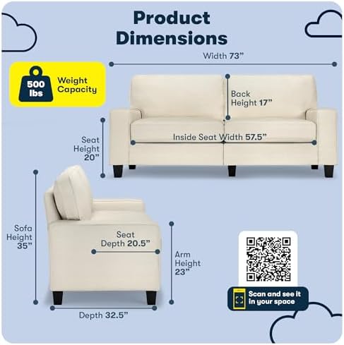 Serta Palisades 73" Track Arm Sofa, Easy Care Polyester, Soft Pillow Back - Image 2