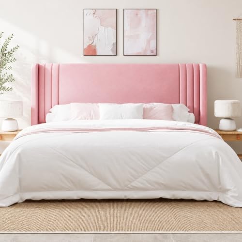 Allewie King Size Velvet Platform Bed Frame, Tall Wingback Headboard - Image 3