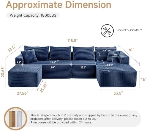118 Inch Oversized U-Shaped Boneless Cloud Sectional Couch - Image 2