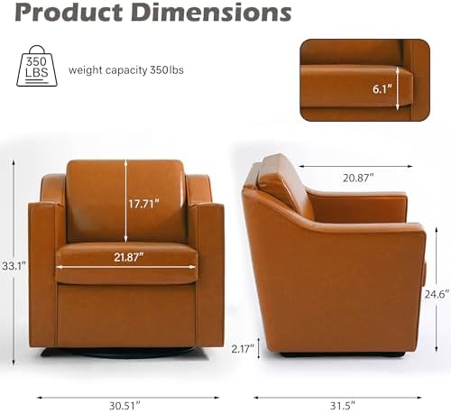 PU Leather Swivel Accent Chairs Set of 4, Modern Armchair, Light Brown - Image 2