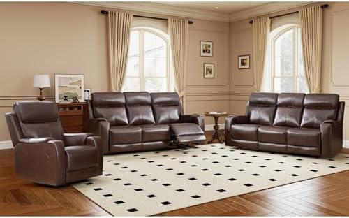 HAOMARKETS 3-Piece Top Grain Leather Power Reclining Sofa Set, Include Dual by HAOMARKETS