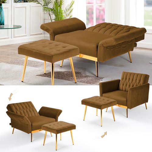 Velvet Accent Chair w/Ottoman & Adjustable Backrest - Image 4