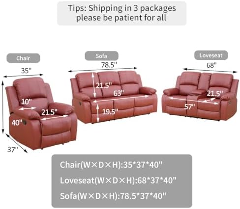 Manual Recliner Chair Set, Living Room Furniture Sets - Image 2