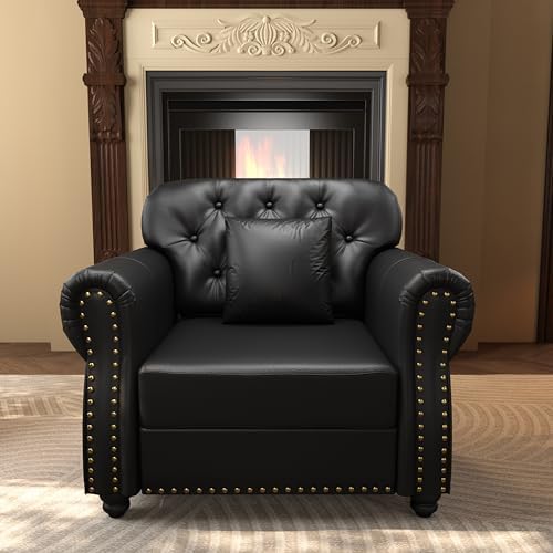 KEIKI 41" Faux Leather Chesterfield Sofa - Image 3