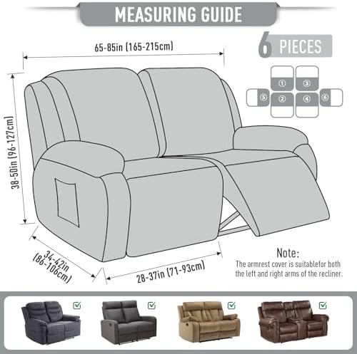 TAOCOCO Oversized Stretch Loveseat Recliner Covers 6 Piece, Dusty Grey - Image 4