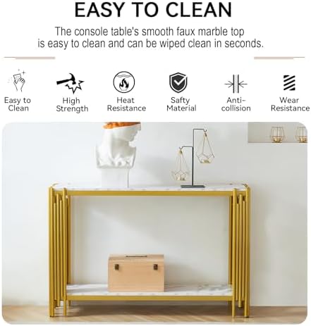 Faux Marble Console Table, Narrow Sofa Table Entryway Table Behind Sofa - Image 4