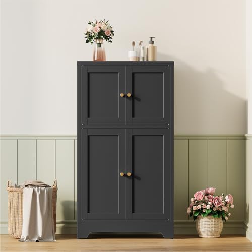 Black Bathroom Floor Cabinet, Metal Storage Cabinets - Image 5