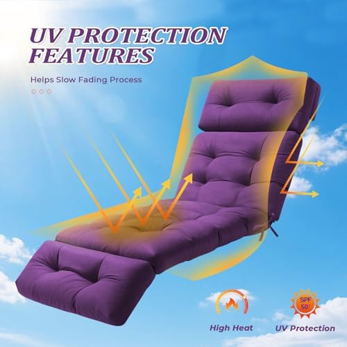 Chaise Lounge Cushion Outdoor, 74.4" x 22" Waterproof Patio Lounge Chair - Image 3