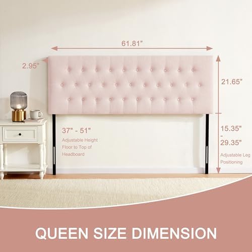 Tufted Upholstered Headboard Queen Size, Adjustable Height 37- 51 in - Image 2