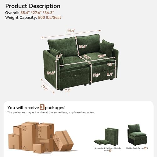 55" Cloud Modular Loveseat Sofa - Image 2