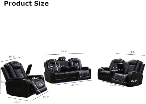 Power Recliner Chair Set, Living Room Furniture Sets, Modern Reclining Single - Image 2