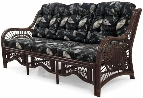 Malibu Lounge Three-Seater Sofa Natural Rattan Wicker Handmade Design, Dark - Image 4