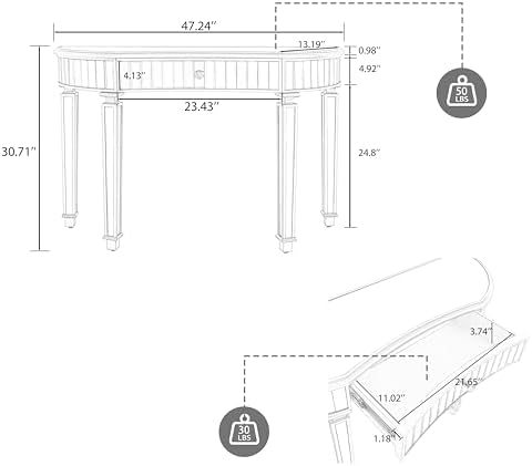Gold Mirrored Console Table, Modern Luxury Entryway Vanity Desk Mirrored - Image 2