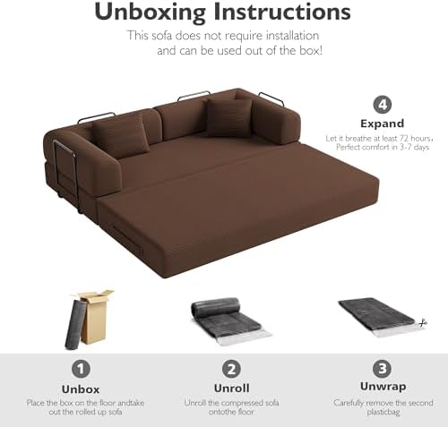 79in Boneless Couch Convertible Futon Sofa Bed Queen - Image 4