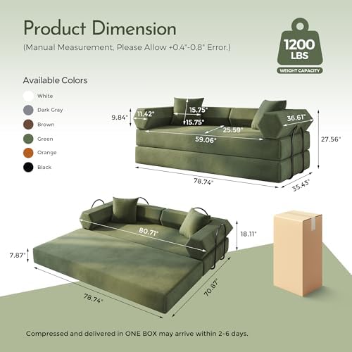 79" Convertible Futon Sofa Bed, Boneless Couch - Image 2