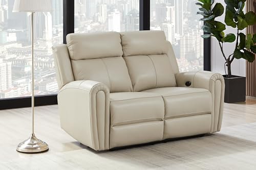 THSUPER Beige Genuine Leather Power Recliner Sofa Loveseat - Image 2