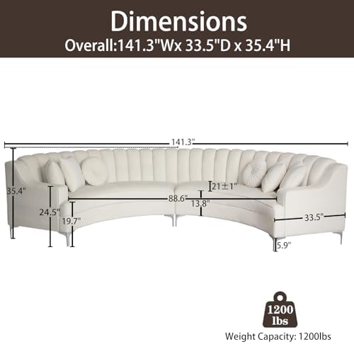 Legend Vansen Semicircle Modular Curved Velvet Sectional Sofa, 141.34”Oversized - Image 2