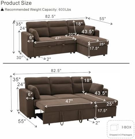 healthomse 82.5" Modular Sleeper Sofa Bed - Image 2