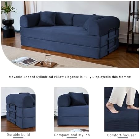 79" Convertible Futon Sofa Bed, 5-in-1 Boneless Couch - Image 4