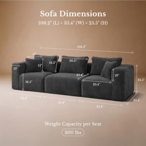 Maywish Modular Boneless Couch 106 Inch, Sectional Sofa - Image 2