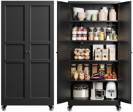 Yizosh Black Rolling Metal Garage Storage Cabinet, Kitchen Storage Cabinet by Yizosh