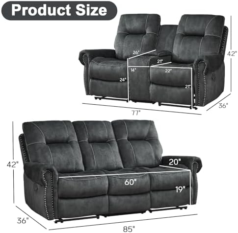 EBELLO 2 Pieces Manual Reclining Couch Furniture Set - Image 2
