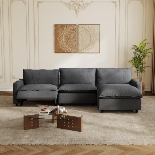 L-Shaped Power Recliner Modular Sectional Couch, 116 Inch Cloud Sofa by LovingAHome