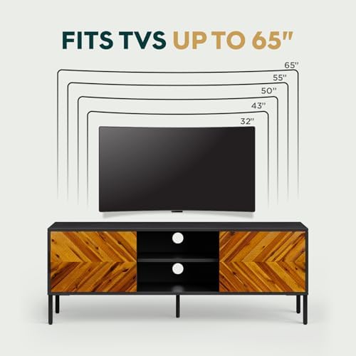 Bme Vivian TV Stand 59" with Herringbone Pattern Doors, Rustic Golden Brown - Image 6