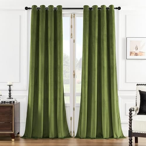 SMILETIME Green Velvet Curtains 52"x84" Grommet 2 Panels by SMILETIME