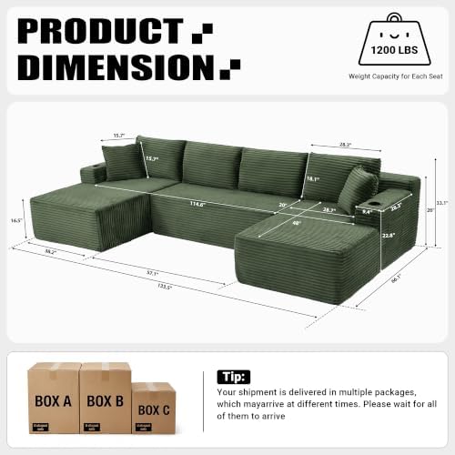134 inch Boneless Couch, U-Shaped Modular Sectional Sleeper Sofa - Image 2