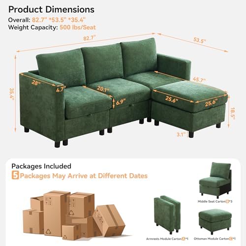 WUTUTUEE 83' Modular Sectional Sofa Convertible L Shaped Couch Set - Image 2