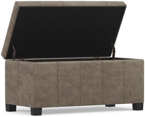 SIMPLIHOME Dover 36" Wide Vegan Leather Storage Ottoman in Grey - Image 5