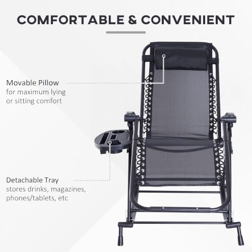 Outsunny Outdoor Rocking Chairs Zero Gravity Lounge Rocker Black - Image 5