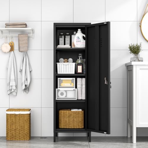 pozdeg 47.24" Black Lockable Small Metal Storage Locker - Image 7