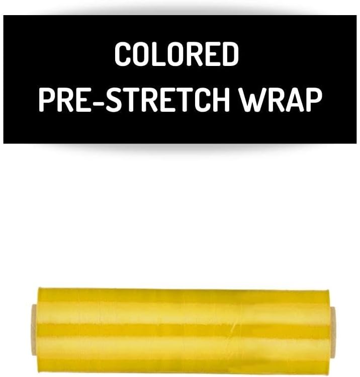 PSBM Yellow Stretch Wrap, 15 Inch x 1476 Feet, 144 Pack, Tinted Pre-Stretched Shrink Wrap Film for Moving, Packaging, Pallet Wrapping
