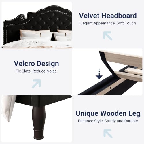 Allewie King Bed Frame with Adjustable Velvet Tiara Headboard, Upholstered - Image 5