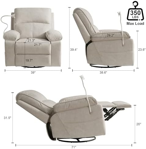 YuuYee Nursery Glider Recliner Chair, 360° Swivel Rocker Recliner - Image 2