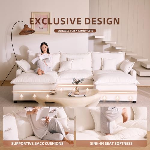 GOSUHI 108" U-Shaped Modular Cloud Couch, Deep Seat, Chenille Ivory - Image 3