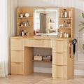 LIVELYGLOW 43" Large Natural Wood Makeup Vanity Desk by LIVELYGLOW
